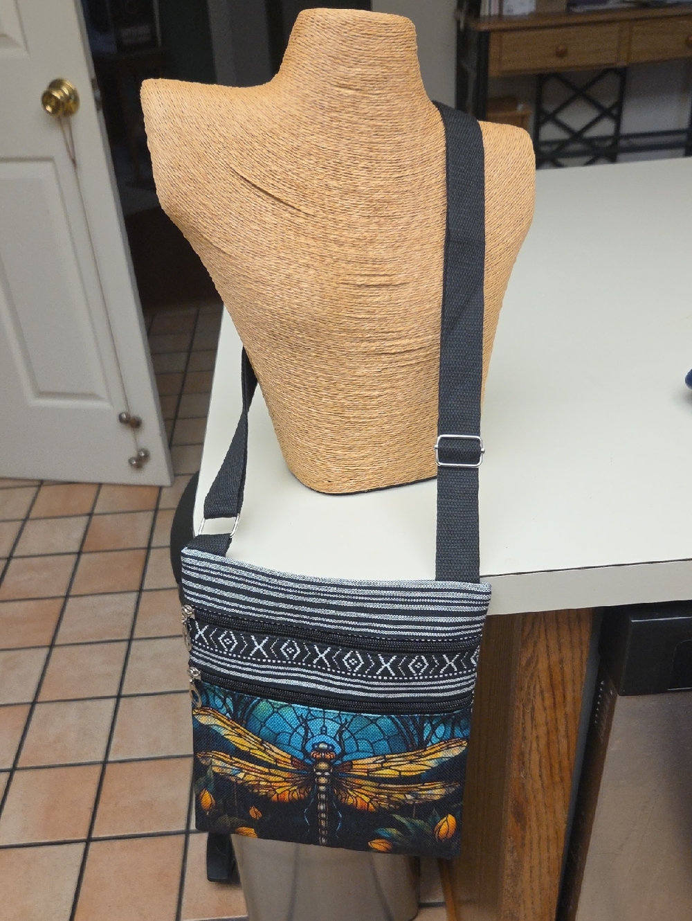 Dragonfly Pattern Crossbody Bag in Black and Blue